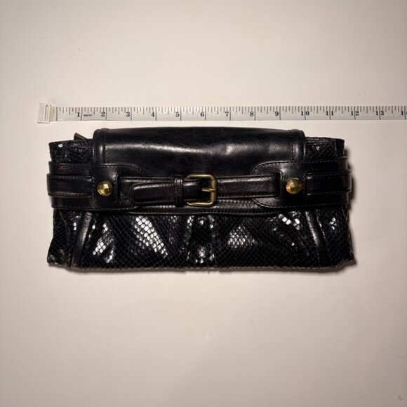 Kooba Black Leather Buckle Clutch Flap Bag with Snakeskin print - Picture 1 of 6